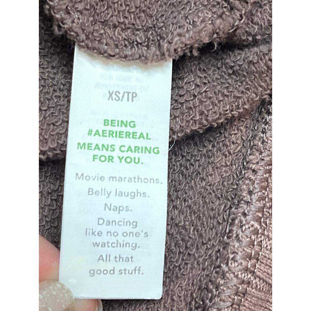 Aerie Down-To-Earth Henley Oversized Brown Hoodie, size XS - Picture 4 of 8